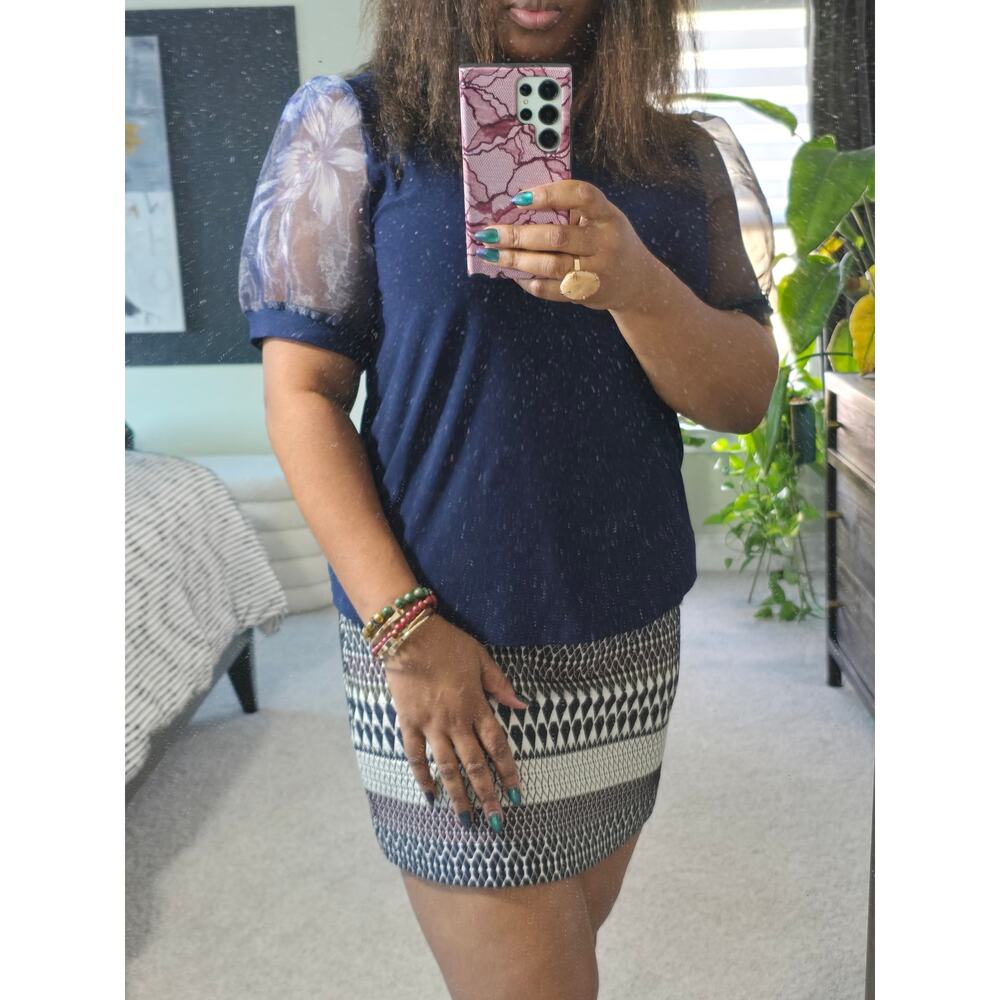 CeCe short sleeve blouse with sheer sleeves